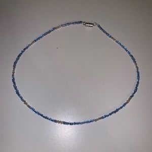 Light blue & clear seed bead choker necklace
